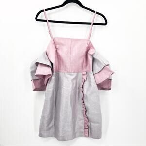 ATOIR It's All Mine Ruffle Glitter Purple Silver Mini Cold Shoulder Dress Small